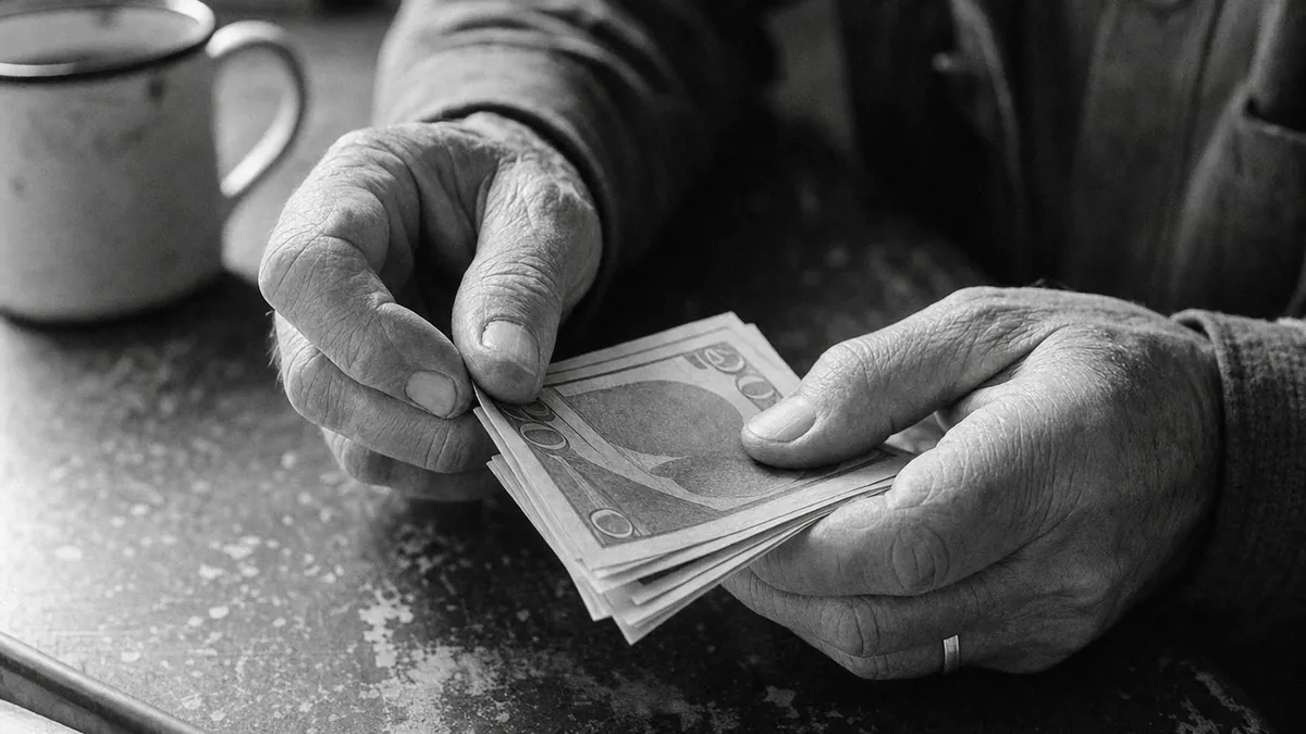 Small-denomination bills laid out beside a handwritten repayment schedule